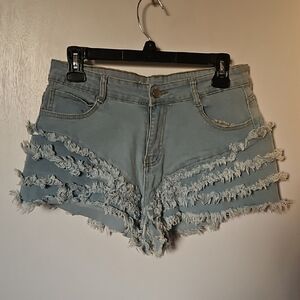 Women's Distressed Ruffle Denim Shorts
